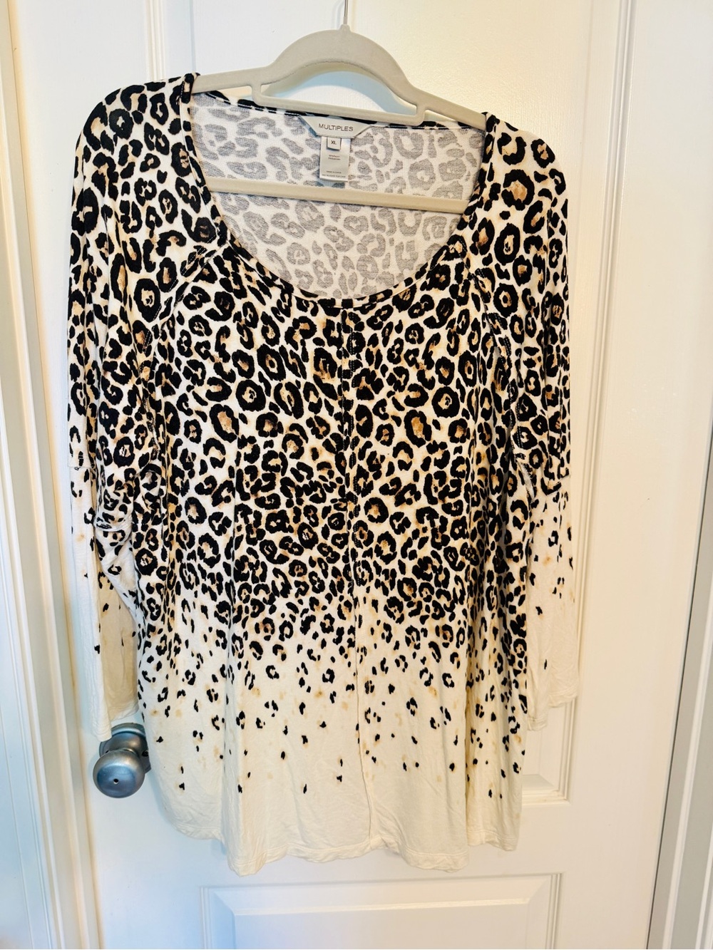 Multiples Cream and Black Leopard-Print Scoop Neck Tunic